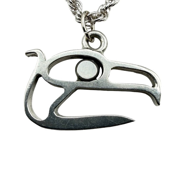 Jewelry - Vintage Silver Tone Northwest Coast Style Raven Pendant Necklace Sterling Rope